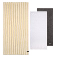 Songwol 松月 Hotel Collection 條紋素色 68 浴巾 540g 30支精梳棉 + Comfort Ground 飯店毛巾 200g 40支精梳棉 2入組, 1套, 米色(浴巾), 白色(飯店毛巾), 灰色(飯店毛巾)