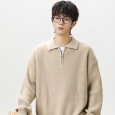 VELOCITY 男士寬鬆版型半拉鍊翻領Hacci針織毛衣