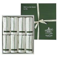 Hotel Isla 頂級棉質高磅數飯店毛巾 210g 40支棉紗 8入組 + 禮品包裝, 1套, 伊斯拉綠條紋