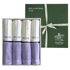 호텔이슬라 프리미엄 코튼 고중량 호텔수건 210g 40수 면사 8p 세트 + 선물포장, 라일락 스트라이프, 라일락 솔리드, 1세트
