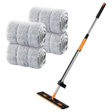 PDS Living 免手洗簡易拖布清洗多功能地板拖把 + 4片拖布組 黑色, 1套