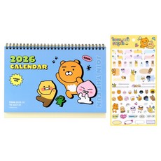 KAKAO FRIENDS 2026基本款桌上型月曆+裝飾貼紙組, 1套, 藍色(日曆)