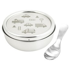 KOM 童趣系列 316不鏽鋼兒童隔熱碗餐具組 汽車, 餐碗 + 上蓋 + 湯匙, 1套, 白色