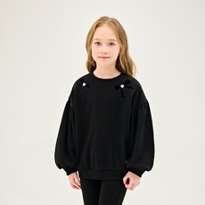 JELISPOON 女童款蓬鬆天鵝絨蝴蝶結貂毛內刷毛大學T恤