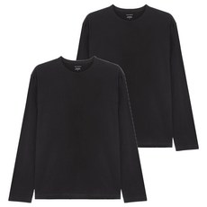 Mindbridge男女通用高密度純棉長袖T恤 MATS0110 2件, 黑色 + 黑色