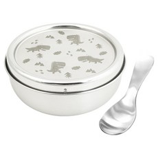 KOM 童趣系列 316不鏽鋼兒童隔熱碗餐具組 恐龍, 餐碗 + 上蓋 + 湯匙, 1套, 白色