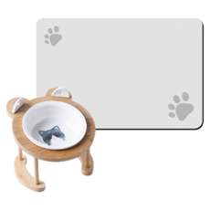 毛皇上 喵皇后 寵物防滑餐食雙件組 貓咪單碗+地墊, 1套, 顏色隨機