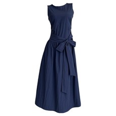 清新文藝無袖綁帶長洋裝, 藏青色