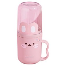 더자카 토끼 일러스트 여행용 칫솔 케이스, 핑크색, 1개