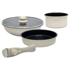 義大利 Mama Cook 冒險家系列 可拆把手露營居家兩用鍋具 5件組, 1套, 26炒鍋 + 20平煎鍋 + 16奶鍋 + 26平蓋 + 把手, 白色