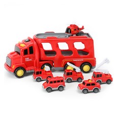 PLAYMAX 7合1拖車卡車汽車玩具, 1個, 消防車