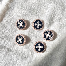 slow moments 復古幸運草圓形鈕扣 18mm 5入, 黑色, 1個