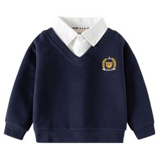 JOYMULTI MK 兒童襯衫領刺繡長袖翻領大學T