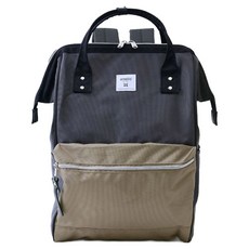 anello 經典防潑水強化口金後背包 基本款 ATB2521Z-GGB, 灰色 + 奶茶色 + 黑色