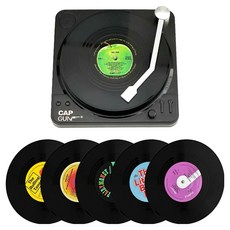 데미무드 바이닐 코스터 6종 + 턴테이블 홀더 세트, 혼합색상, 1세트