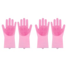 더자카 다용도 실리콘 브러시 고무장갑 양손착용 세트, 핑크, 14 x 27 cm, 2세트