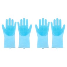 더자카 다용도 실리콘 브러시 고무장갑 양손착용 세트, 블루, 14 x 27 cm, 2세트