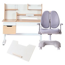 리바트 현대리바트 아동용 각도 높이조절 책상 + 의자 + 데스크패드 세트 방문설치, 화이트(책상), 그레이(의자), 아이보리(데스크패드)