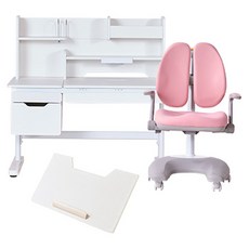 리바트 현대리바트 아동용 각도 높이조절 책상 + 의자 + 데스크패드 세트 방문설치, 화이트(책상), 핑크(의자), 아이보리(데스크패드)