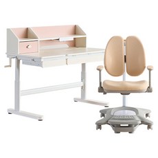 리바트 현대리바트 아동용 컴팩트 책상 + 스마트 플러스 의자 세트 방문설치, 핑크(책상), 베이지(의자), 아이보리(콘센트)