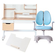 리바트 현대리바트 아동용 각도 높이조절 책상 + 의자 + 데스크패드 세트 방문설치, 오크(책상), 블루(의자), 아이보리(데스크패드)