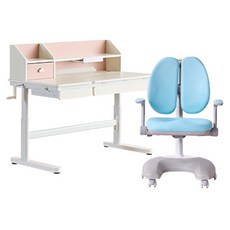 리바트 현대리바트 아동용 컴팩트 책상 + 의자 세트 올인원 스마트 방문설치, 핑크(책상), 블루(의자), 아이보리(콘센트)