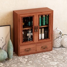 순잠 빈티지 우드 미니 3단 양문서랍형 장식장, 브라운