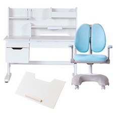 리바트 현대리바트 아동용 각도 높이조절 책상 + 의자 + 데스크패드 세트 방문설치, 화이트(책상), 블루(의자), 아이보리(데스크패드)