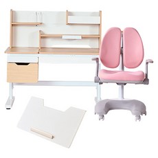 리바트 현대리바트 아동용 각도 높이조절 책상 + 의자 + 데스크패드 세트 방문설치, 오크(책상), 핑크(의자), 아이보리(데스크패드)