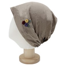 Bareunliving 花漾棉麻廚房頭巾帽 DK-10, 米色, 1個