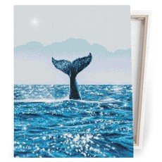 iLovePainting 方塊水鑽 珠子 興趣 居家 DIY 畫框式 鑽石畫 套組 風景 清涼夏日 向日葵 40 x 50 cm, N20 鯨魚之舞, 1套