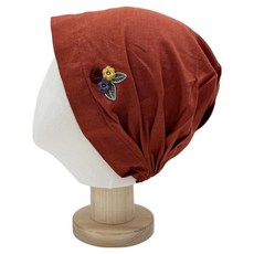 Bareunliving 花漾棉麻廚房頭巾帽 DK-10, 磚紅色, 1個