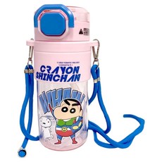 Shinchan 蠟筆小新 優貝選 直飲吸管 兩用背帶大容量水壺, 1個, 650ml, 粉色