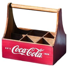 Attic&Base 可口可樂手提木製託盤 6格 紅色 27 x 18 x 25 cm CC8726, 1個, 1入