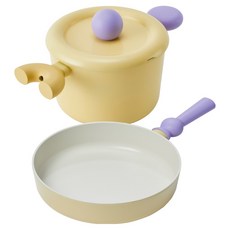 BetterFinger IH電磁爐鍋具2件組, 好友黃, 1套, 雙耳鍋 18cm + 平底鍋 24cm
