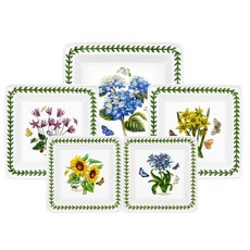 PORTmeIRION 波特玫琳恩 Botanic Garden 方形5件組, 1套, 沙拉盤 + 小碟子 2p + 分享盤 2p, 混合色
