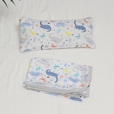 아띠블랑 베개 아기 블랭킷 2종 세트, 블루다이노