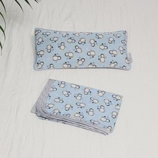 ahtty blanc 嬰兒枕頭毛毯2件組, 藍色企鵝