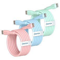 팬택 C타입-C타입 45W 초고속 파스텔 케이블, 핑크, 블루, 민트, 3개, 2m