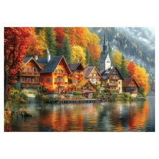 Puzzle Korea 湖邊村莊的晚秋迷你拼圖 PKMI2000-3233, 混合色, 1個, 2000件