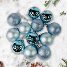 摩達客耶誕 聖誕樹裝飾球飾掛飾 霧亮混款電鍍球吊飾組 24件組, 1套, 水藍色系