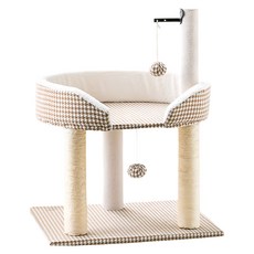 寵物星樂園 2層睡窩劍麻貓爬架, 千鳥格卡其色, 1個