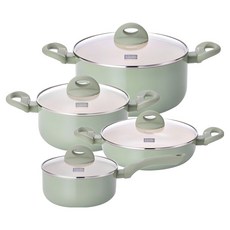 Cookin 電磁爐彩色鍋具4件組, 1套, 18cm單柄鍋 + 20cm雙耳鍋 + 24cm雙耳鍋 + 24cm淺底鍋, 綠色