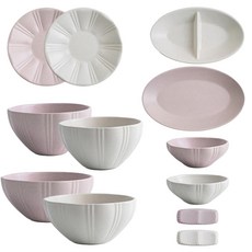 Royal Arotia Misty Violeta 雙人餐具12件組, 1套, 粉紅色 + 白色, 2個飯碗 + 2個湯碗 + 橢圓盤 + 分隔盤 + 2個小菜碟 + 2個醬料碗 + 2個筷架