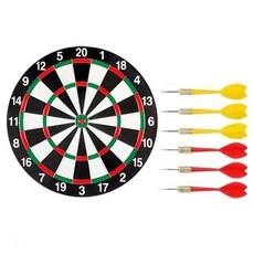 DS Trading 有趣的飛鏢 鏢靶 + 6入鏢針組, 黑色,紅色,綠色, 1套