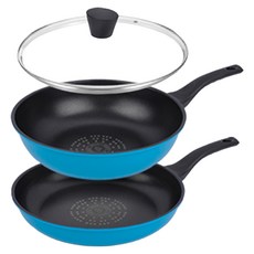 Kitchen-Art 頂級粉彩平底鍋3件組, 1套, 混和顏色, 平底鍋30cm + 炒鍋30cm + 玻璃鍋蓋30cm