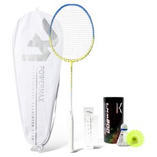 POWERMAX Lightning Power 1000 黃藍色 + 握把布 + 專用拍套 + 羽毛球 2入組, 1個, 單一商品