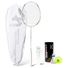 POWERMAX Elastic Speed 白黃色 + 握把布 + 專用拍套 + 羽毛球 2入組, 1個, 單一商品
