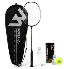 POWERMAX Elastic Force 黑金款 + 握把布 + 專用球拍套 + 羽毛球 2入組, 1個, 單一商品