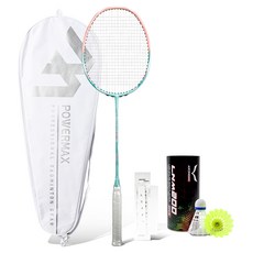 POWERMAX Speed Booster 270 薄荷粉紅 + 握把布 + 專用球拍套 + 羽毛球 2入組, 1個, 單一商品